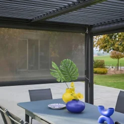 Louvered pergola 4 x 3m with a 3m blind and a 4m blind