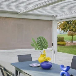 Louvered pergola 4 x 3m with a 3m blind and a 4m blind