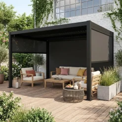 Louvered pergola 4 x 3m with 2 3m blinds and a 4m blind