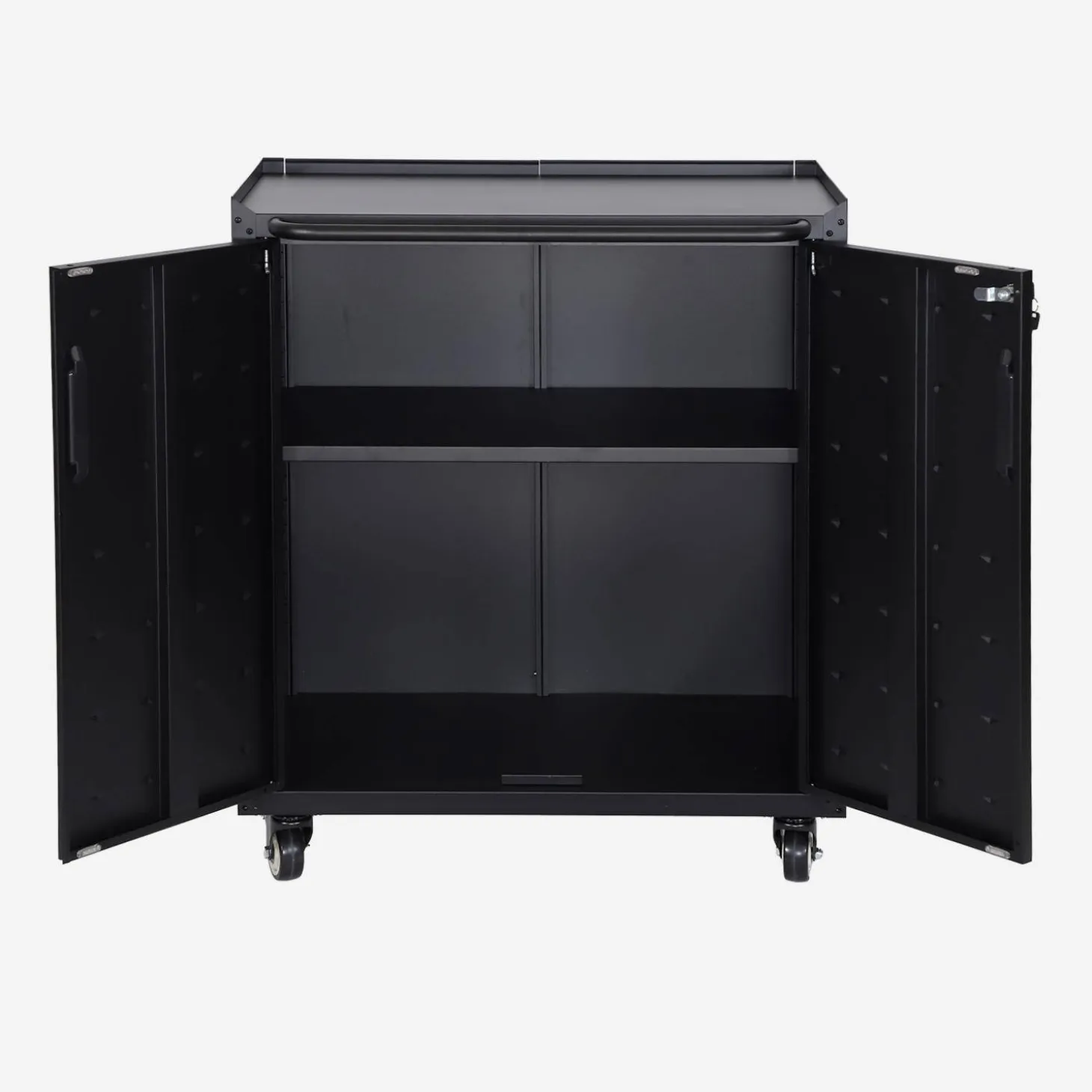 Low storage cabinet for garages with 2 doors