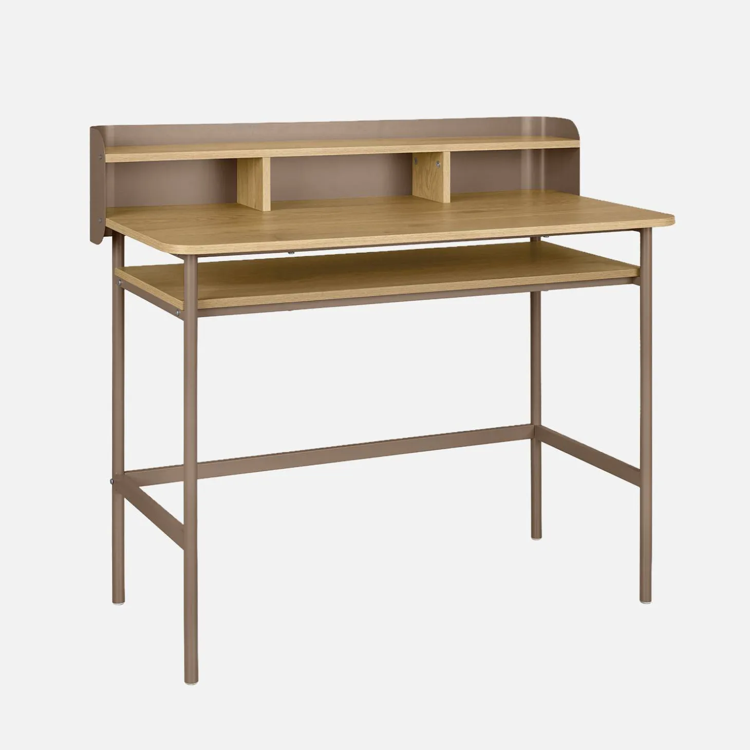 Metal desk with wood decor 3 niches
