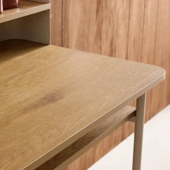 Metal desk with wood decor 3 niches