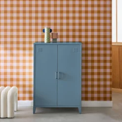 Metal sideboard cabinet with 2 storage compartments, industrial-style