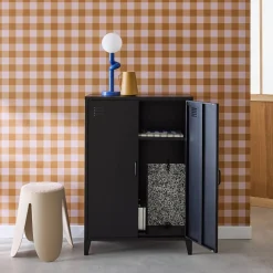 Metal sideboard cabinet with 2 storage compartments, industrial-style