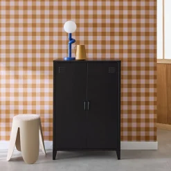 Metal sideboard cabinet with 2 storage compartments, industrial-style