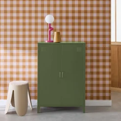 Metal sideboard cabinet with 2 storage compartments, industrial-style