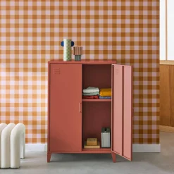 Metal sideboard cabinet with 2 storage compartments, industrial-style
