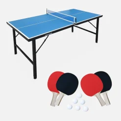 Mini folding indoor table tennis table with 4 bats and 6 balls