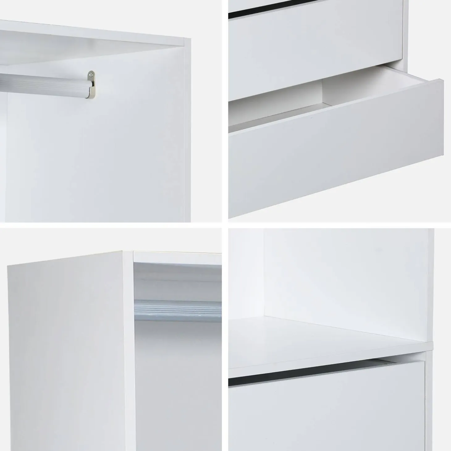 Modular open wardrobe drawer and rail unit