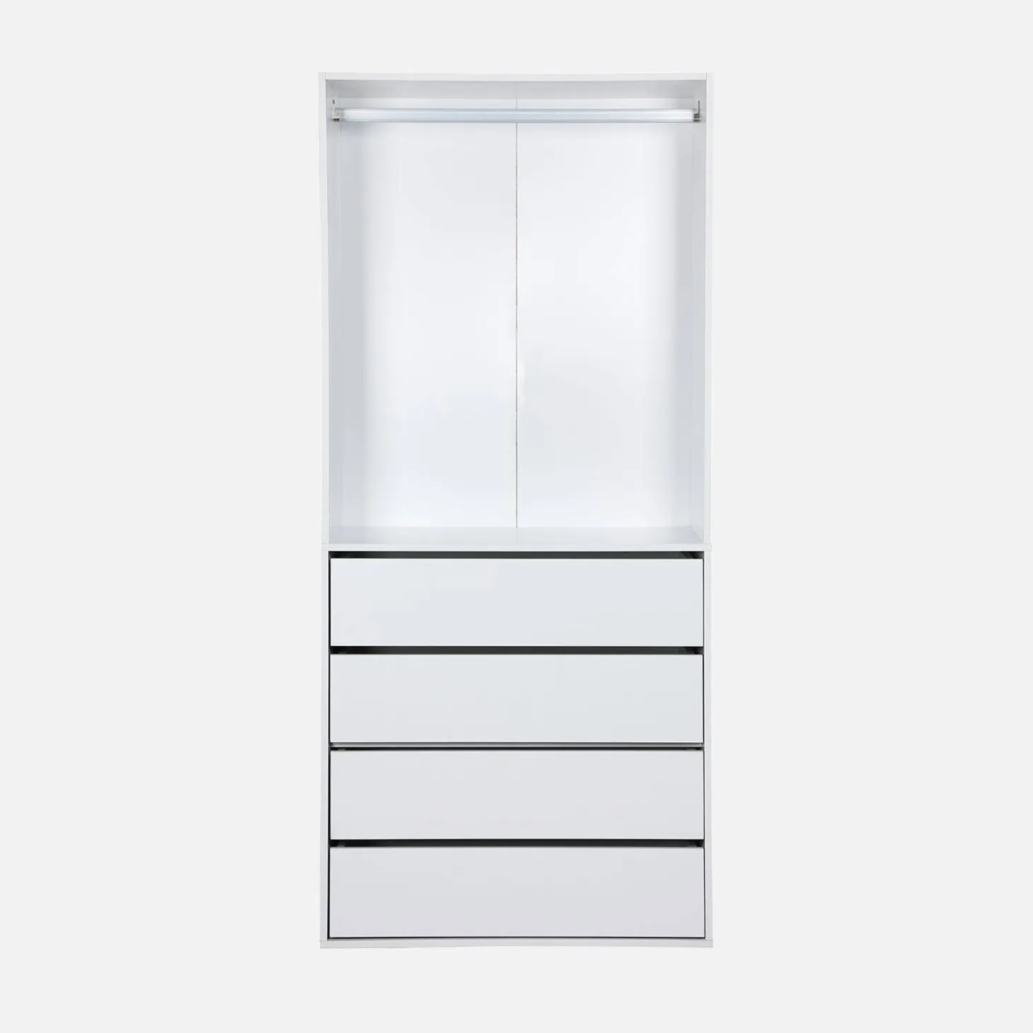 Modular open wardrobe drawer and rail unit