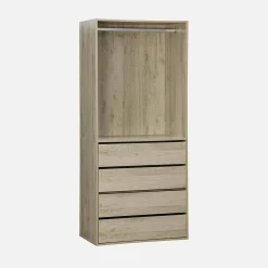 Modular open wardrobe drawer and rail unit