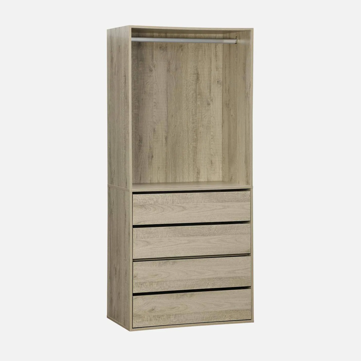 Modular open wardrobe drawer and rail unit
