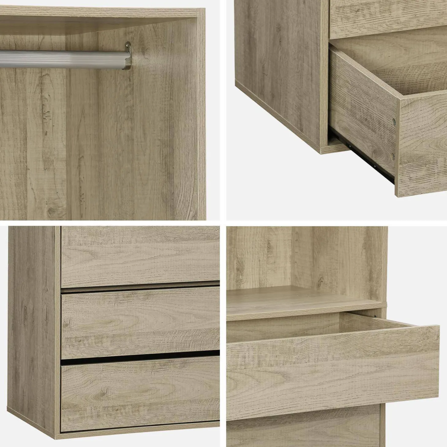 Modular open wardrobe drawer and rail unit