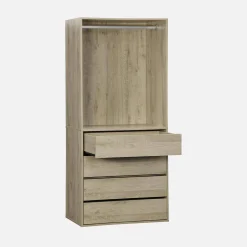 Modular open wardrobe drawer and rail unit