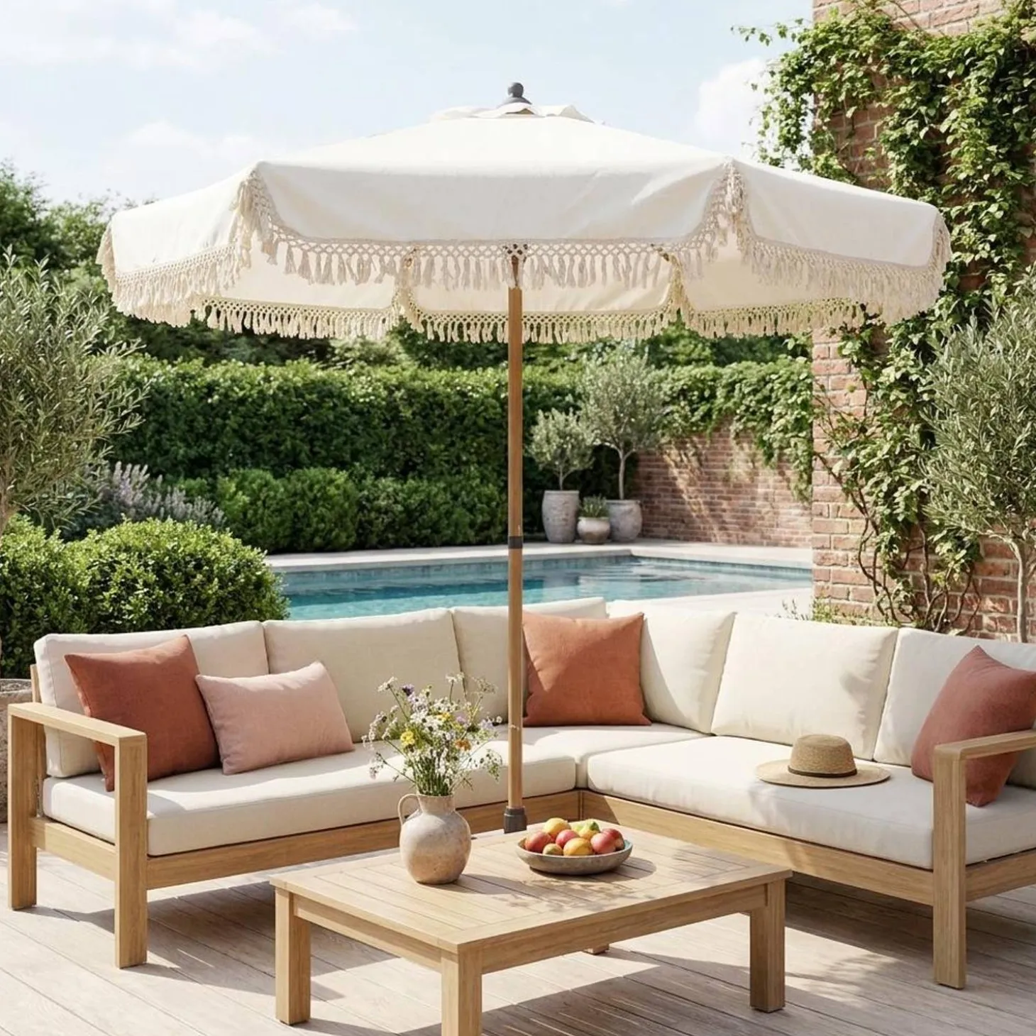 2m straight fringed steel parasol