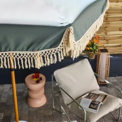 2m straight fringed steel parasol