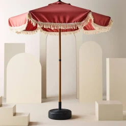 2m straight fringed steel parasol