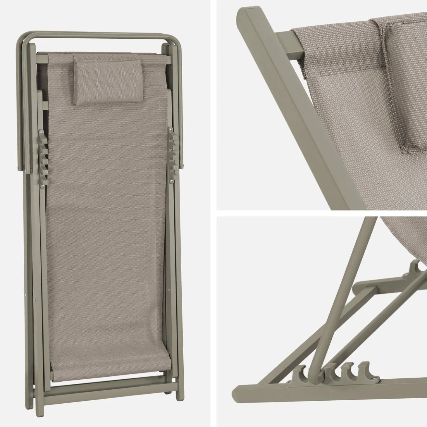 Multi-position folding steel chilienne with cushion (set of 2)