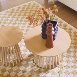 Mustard yellow and cream interior checkerboard rug