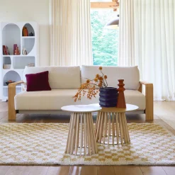 Mustard yellow and cream interior checkerboard rug