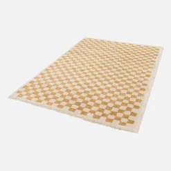 Mustard yellow and cream interior checkerboard rug