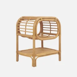 Natural curved rattan bedside table 1 shelf 1 cubby