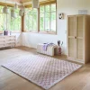 Old pink and cream checkerboard interior rug