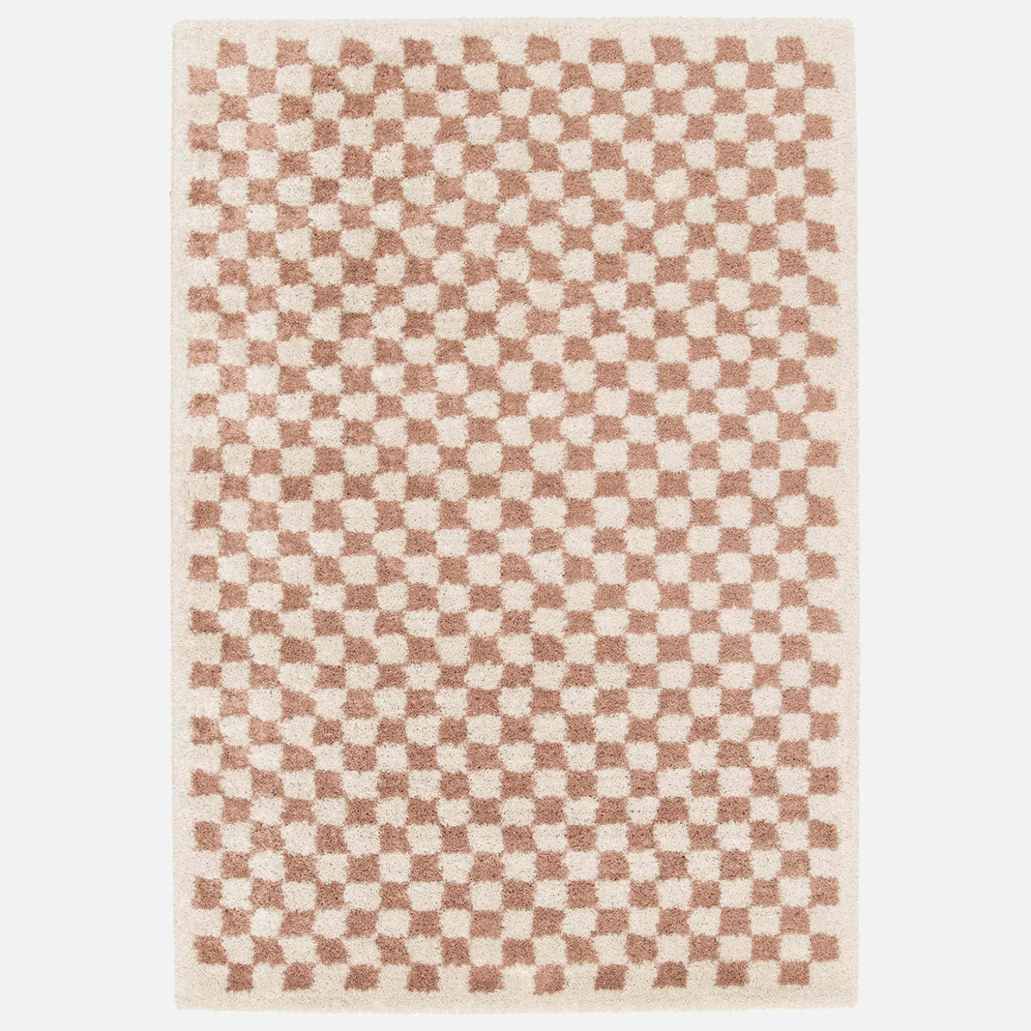 Old pink and cream checkerboard interior rug