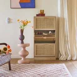 Old pink and cream checkerboard interior rug