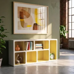 Organic bookshelf with two-tone wood decor 8 compartments