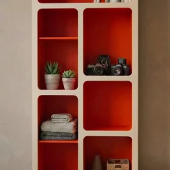 Organic bookshelf with two-tone wood decor 8 compartments