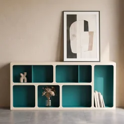 Organic bookshelf with two-tone wood decor 8 compartments