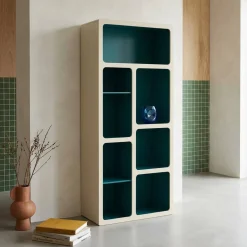 Organic bookshelf with two-tone wood decor 8 compartments