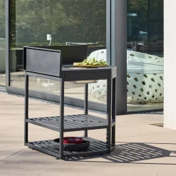 Outdoor kitchen corner module steel with ice bucket and wooden board L80cm