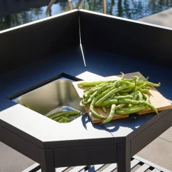 Outdoor kitchen corner module steel with ice bucket and wooden board L80cm