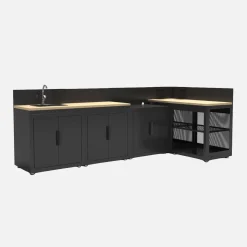 Outdoor kitchen 5 modules steel and wood decor