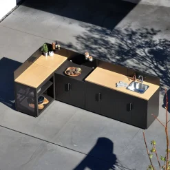 Outdoor kitchen 5 modules steel and wood decor