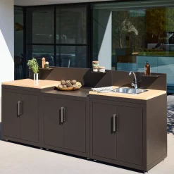Outdoor kitchen 3 modules steel and wood decor