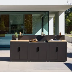 Outdoor kitchen 3 modules steel and wood decor