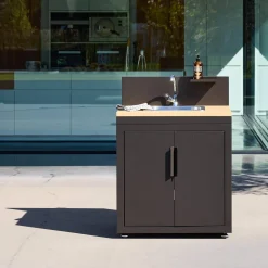 Outdoor kitchen steel and wood decor 1 sink 2 doors 1 hook L80cm