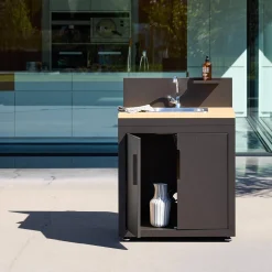 Outdoor kitchen steel and wood decor 1 sink 2 doors 1 hook L80cm