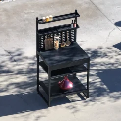 Outdoor kitchen steel 2 shelves 2 hanging shelves and pegboard L80cm