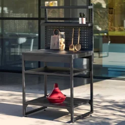 Outdoor kitchen steel 2 shelves 2 hanging shelves and pegboard L80cm