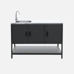 Outdoor kitchen with charcoal barbecue and 5 modules with sink