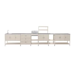 Outdoor kitchen with charcoal barbecue and 5 modules with sink