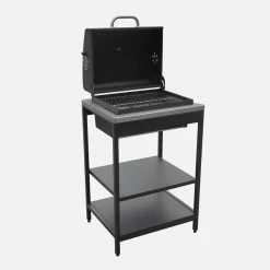 Outdoor kitchen with charcoal barbecue and 2 modules with sink