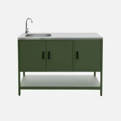 Outdoor kitchen with charcoal barbecue and 5 modules with sink