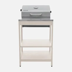 Outdoor kitchen with charcoal barbecue and 2 modules with sink