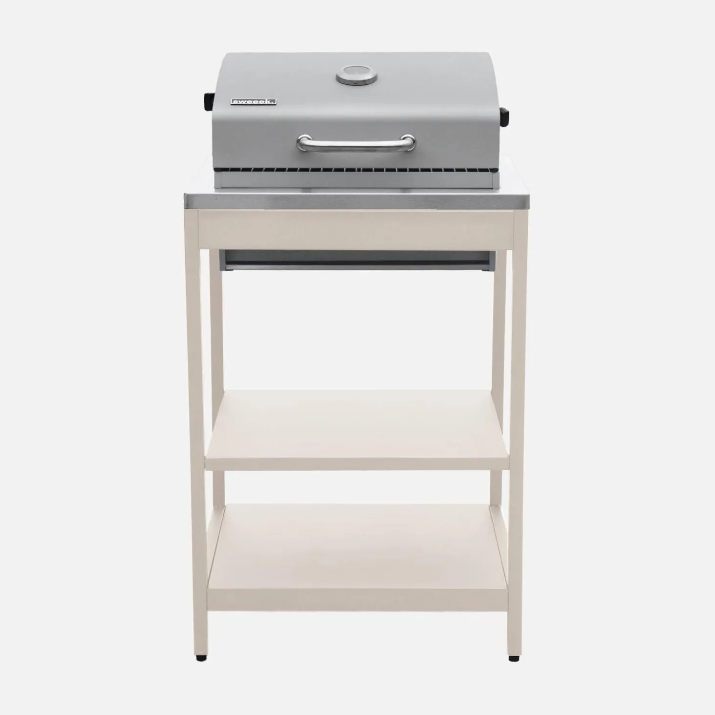 Outdoor kitchen with charcoal barbecue and 2 modules with sink