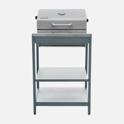 Outdoor kitchen with charcoal barbecue and 2 modules with sink